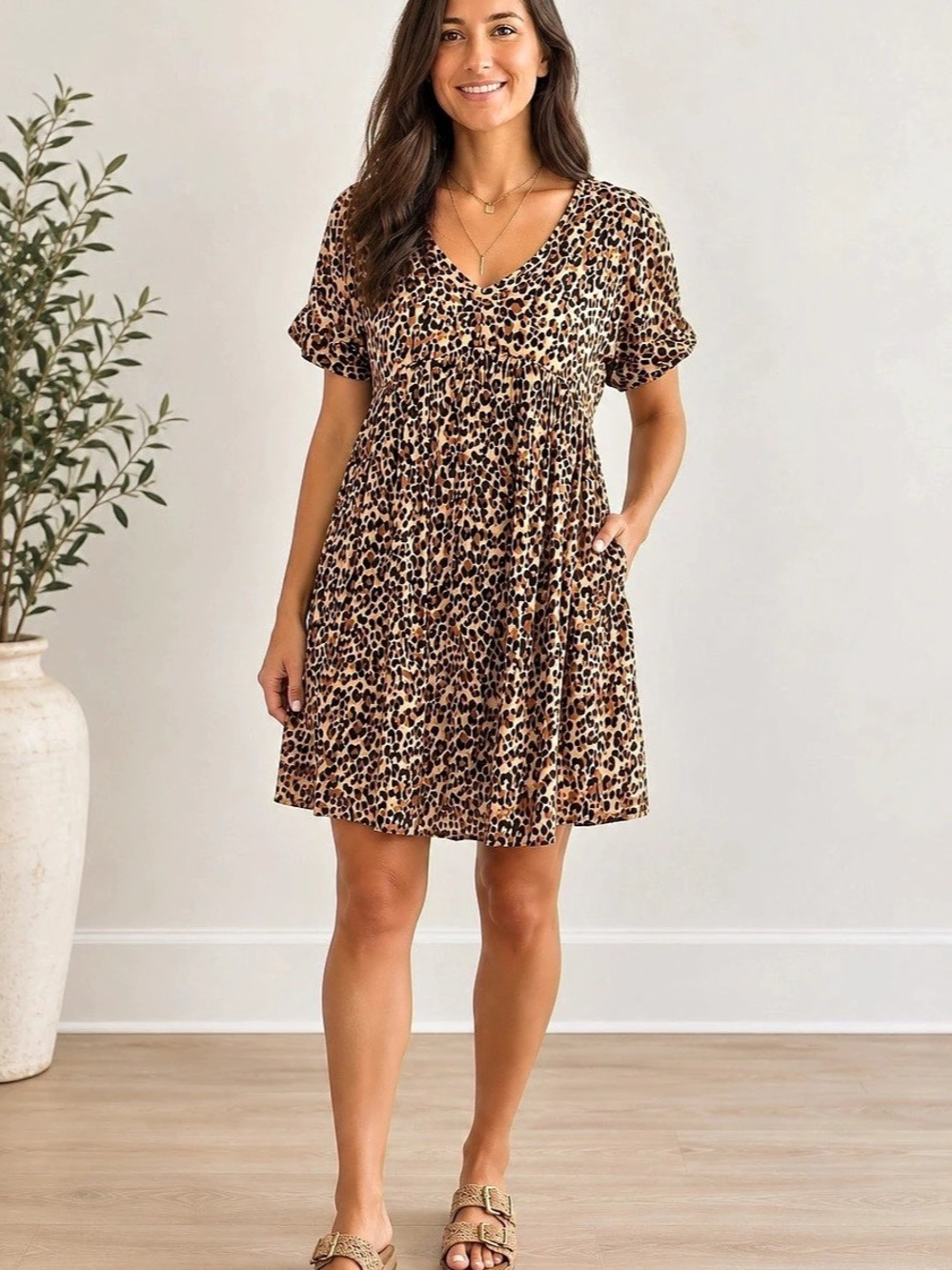 entro Leopard Print Babydoll Dress